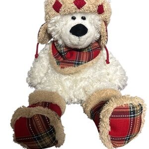 Hugfun Int'l White Teddy Bear w/ Trapper Hat, Boots and Scarf